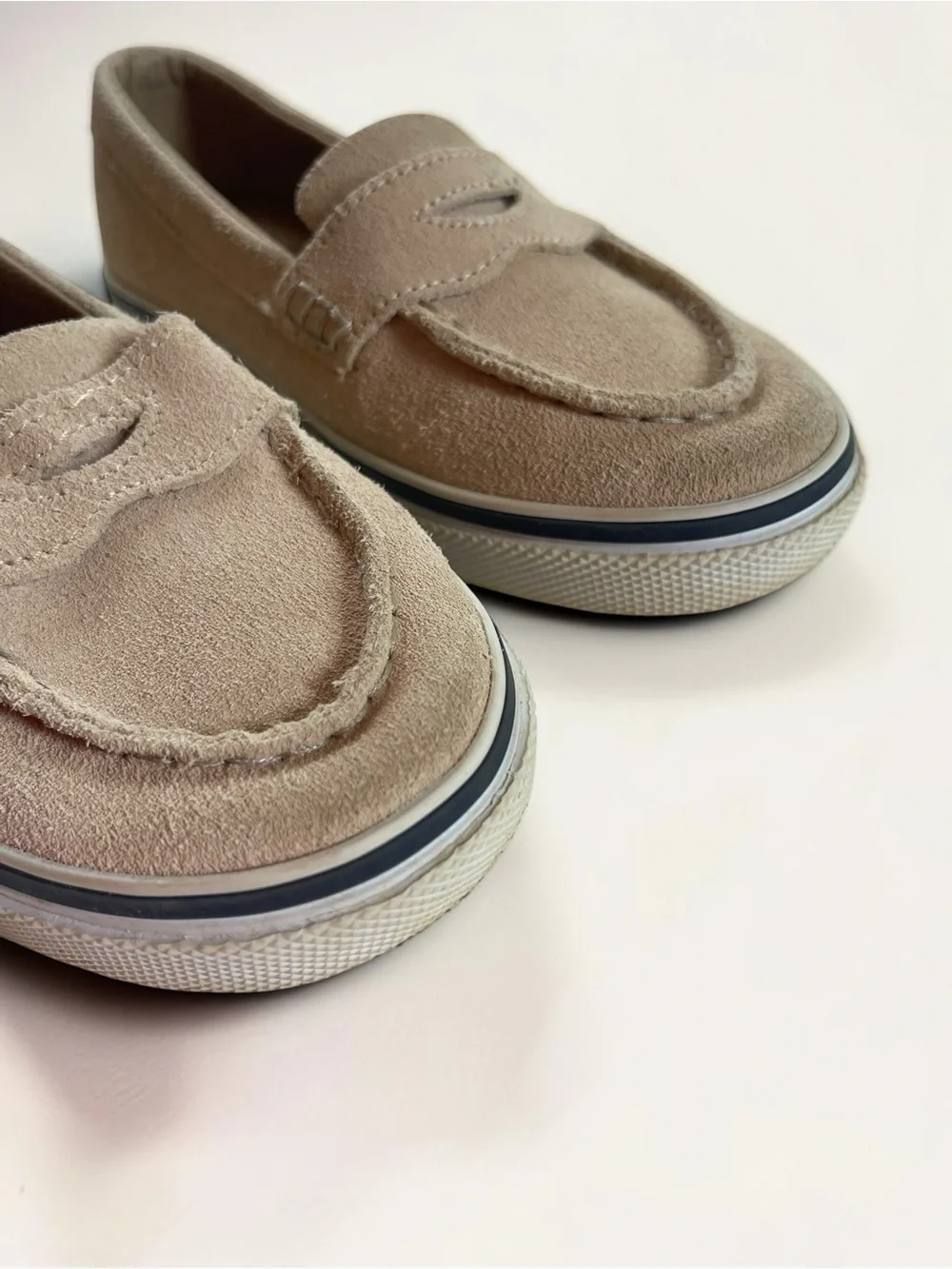 JANIE & JACK EUC Genuine Leather Taupe Beige Suede Penny Loafers